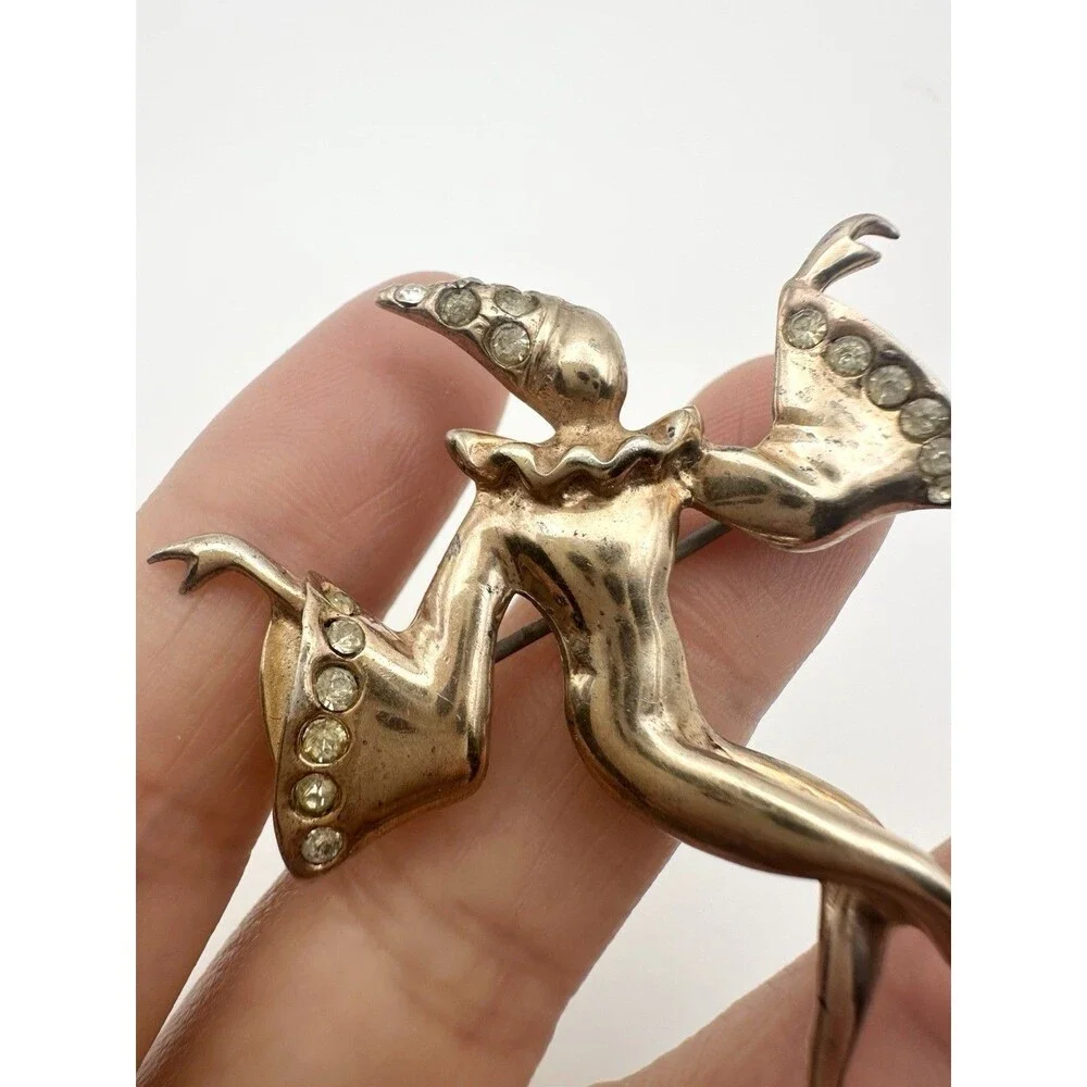 Vintage Sterling Silver Rose Gold Plated Dancing Harlequin Brooch Pin